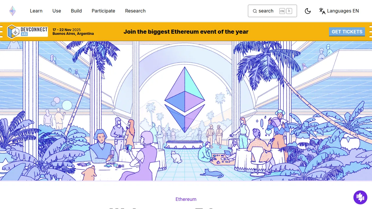 Screenshot of Ethereum website