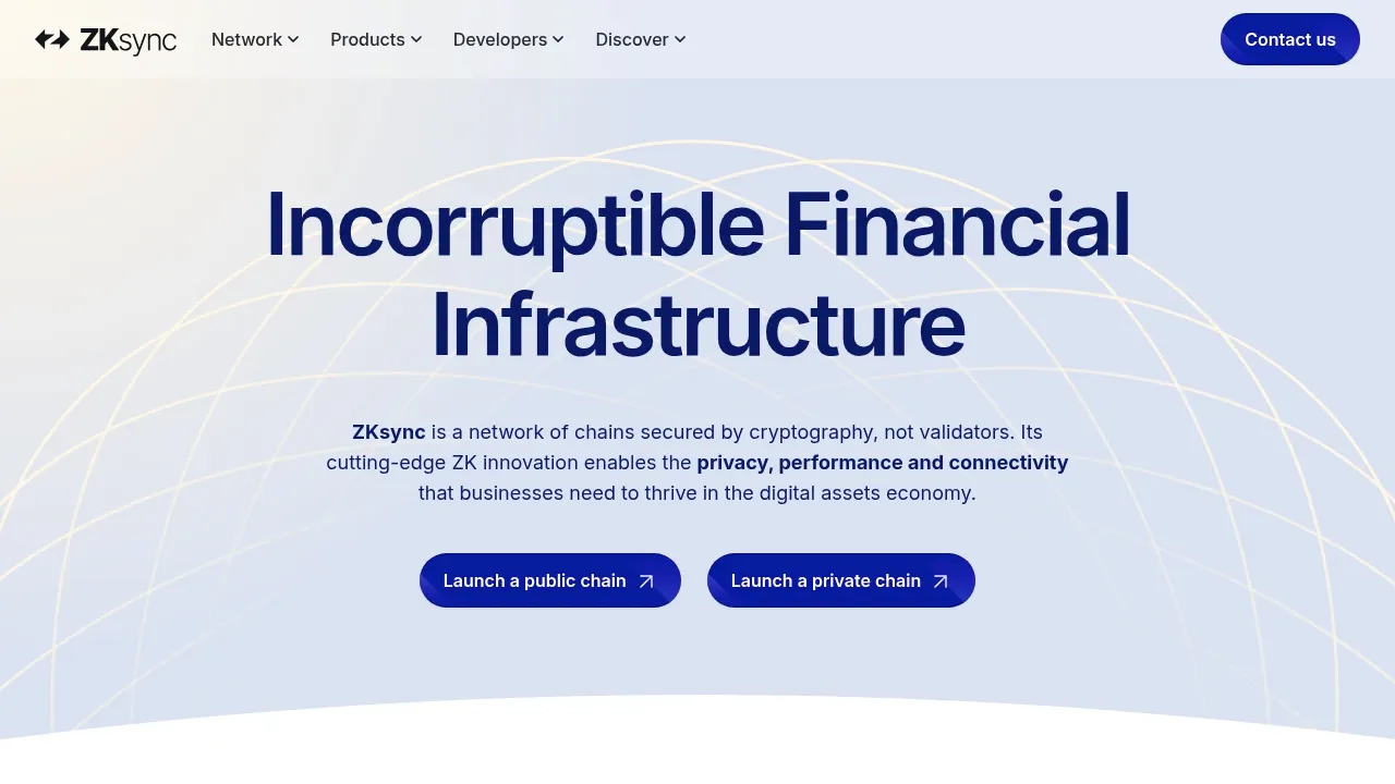 zkSync - ZK-powered blockchain network for enterprise finance - Blockchain network interface and ecosystem screenshot