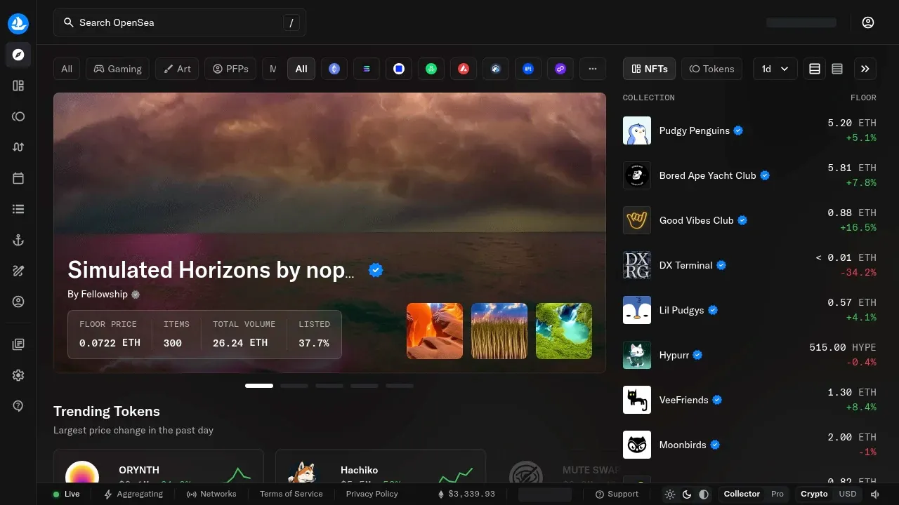 Opensea - Discover, trade, and create NFTs and tokens onchain - Web3 DApp interface and features screenshot