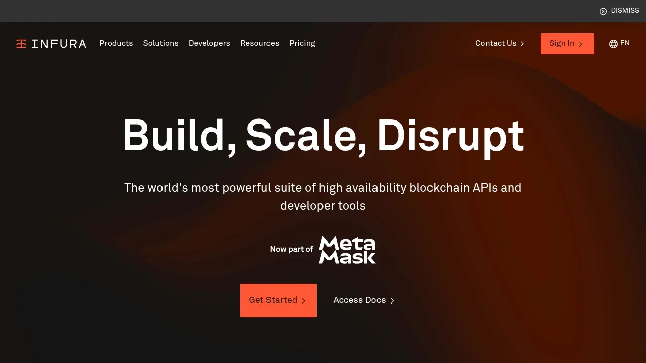 Screenshot of Infura website