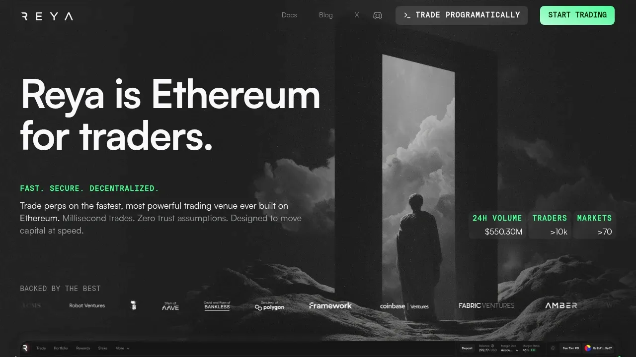 Screenshot of Reya website